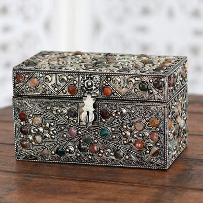 steel repouse jewelry box|NOVICA Hand Made Repousse Brass Jewelry Box, Metallic .